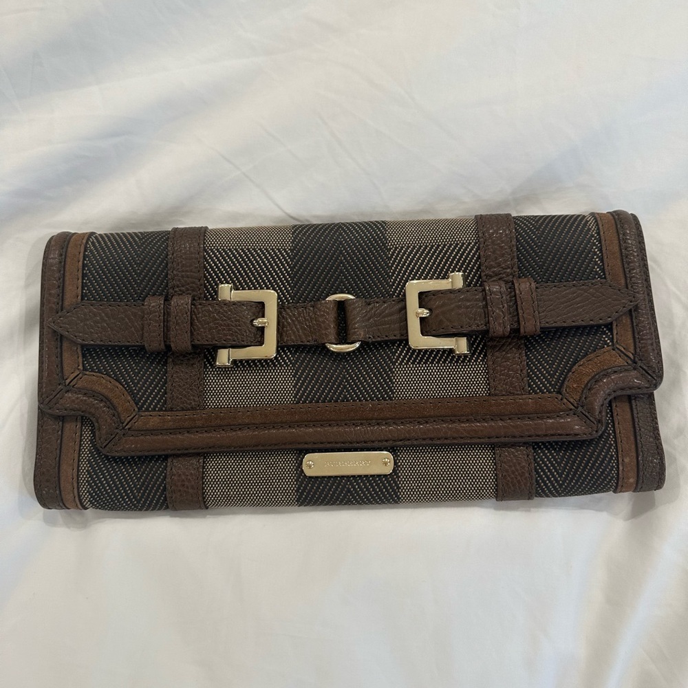 Canvas Brown Leather Belted Clutch